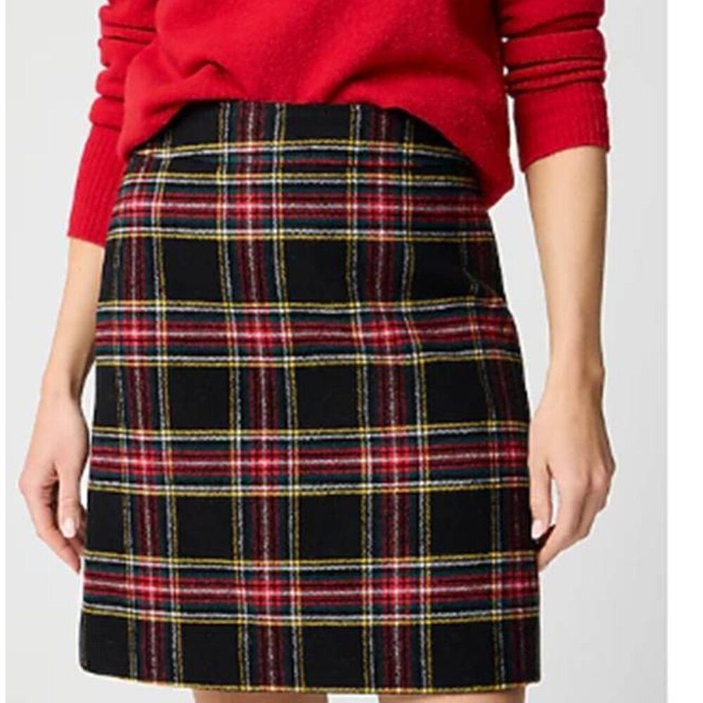 J Crew Women's Plaid Wool Blend A-line Mini Skirt Lined Business Classic Black